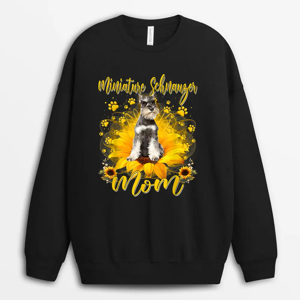 Sunflower Best Dog Mom Ever Funny Miniature Schnauzer Dog Sweatshirt - Black