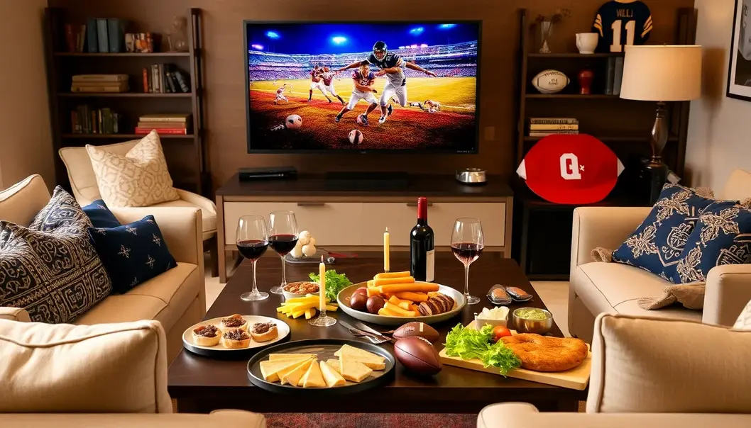 Game Day Gourmet: Wine Pairings for Sports Fans A perfect game day setup with wine and snacks.